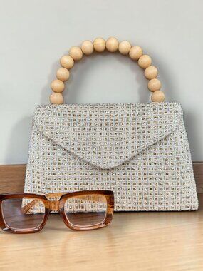 NWT Gold Sparkle Beaded Handle Clutch Handbag